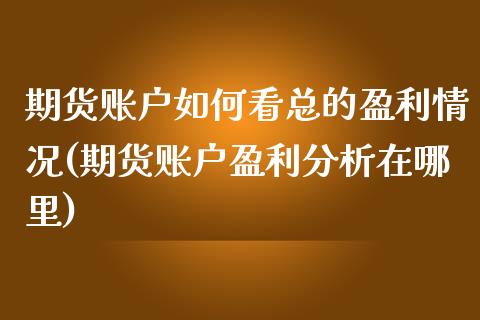 期货账户如何看总的盈利情况(期货账户盈利分析在哪里) 期货直播间 第1张-爱新财经 期货账户如何看总的盈利情况(期货账户盈利分析在哪里) (https://www.njaxzs.com/) 期货直播间 第1张