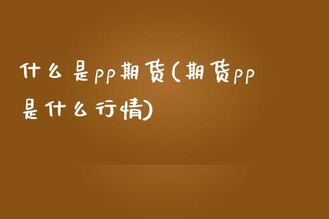 什么是pp期货(期货pp是什么行情) (https://www.njaxzs.com/) 原油期货 第1张