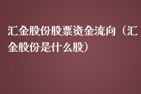 汇金股份股票资金流向（汇金股份是什么股） (https://www.njaxzs.com/) 内盘期货 第1张