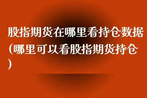 股指期货在哪里看持仓数据(哪里可以看股指期货持仓) (https://www.njaxzs.com/) 内盘期货 第1张