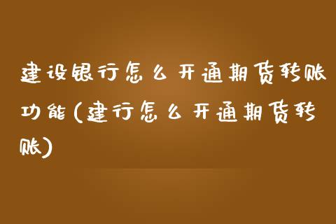 建设银行怎么开通期货转账功能(建行怎么开通期货转账) (https://www.njaxzs.com/) 原油期货 第1张