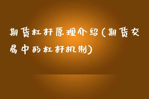 期货杠杆原理介绍(期货交易中的杠杆机制) (https://www.njaxzs.com/) 期货开户 第1张