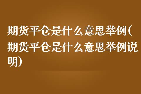 期货平仓是什么意思举例(期货平仓是什么意思举例说明) (https://www.njaxzs.com/) 期货直播间 第1张