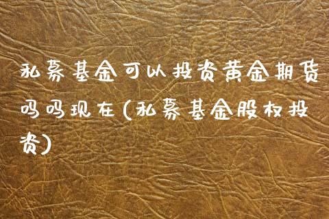 私募基金可以投资黄金期货吗吗现在(私募基金股权投资) (https://www.njaxzs.com/) 期货直播间 第1张