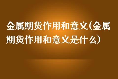 金属期货作用和意义(金属期货作用和意义是什么) (https://www.njaxzs.com/) 期货开户 第1张