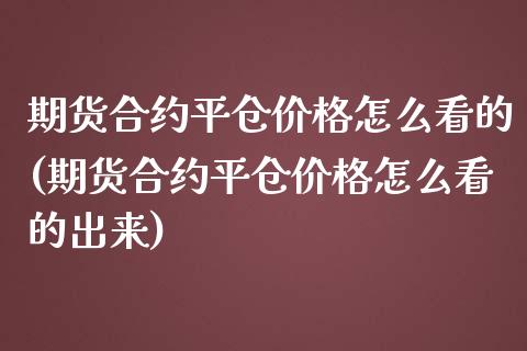 期货合约平仓价格怎么看的(期货合约平仓价格怎么看的出来) (https://www.njaxzs.com/) 内盘期货 第1张