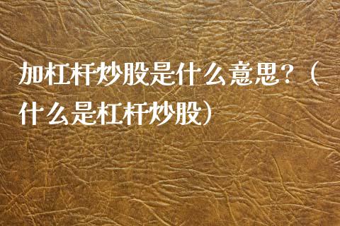 加杠杆炒股是什么意思?（什么是杠杆炒股） (https://www.njaxzs.com/) 期货直播间 第1张