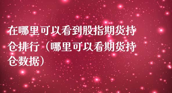 在哪里可以看到股指期货持仓排行（哪里可以看期货持仓数据） (https://www.njaxzs.com/) 期货行情 第1张