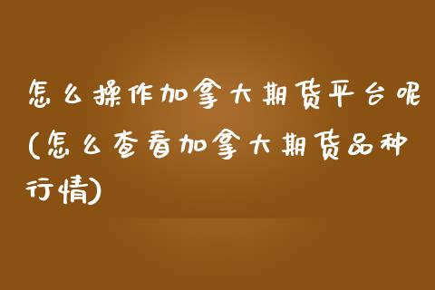 怎么操作加拿大期货平台呢(怎么查看加拿大期货品种行情) (https://www.njaxzs.com/) 期货开户 第1张