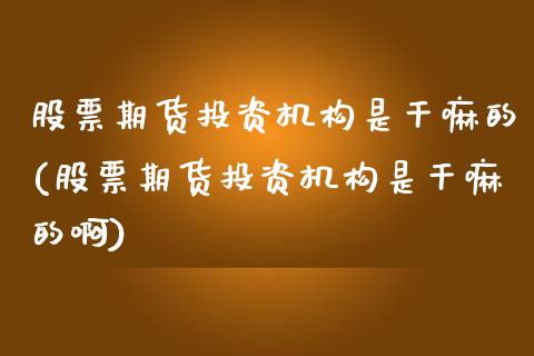 股票期货投资机构是干嘛的(股票期货投资机构是干嘛的啊) (https://www.njaxzs.com/) 期货直播间 第1张