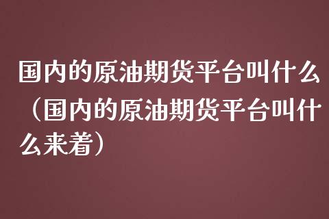 国内的原油期货平台叫什么（国内的原油期货平台叫什么来着） (https://www.njaxzs.com/) 期货直播间 第1张