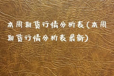 本周期货行情分析表(本周期货行情分析表最新) (https://www.njaxzs.com/) 期货直播间 第1张