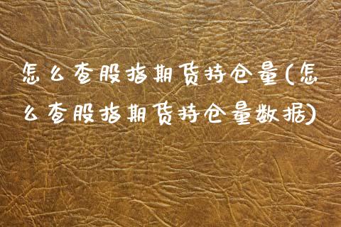 怎么查股指期货持仓量(怎么查股指期货持仓量数据) (https://www.njaxzs.com/) 期货开户 第1张