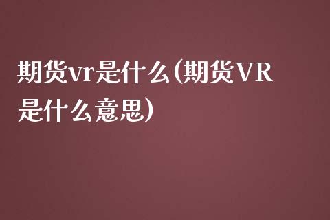期货vr是什么(期货VR是什么意思) (https://www.njaxzs.com/) 期货直播间 第1张