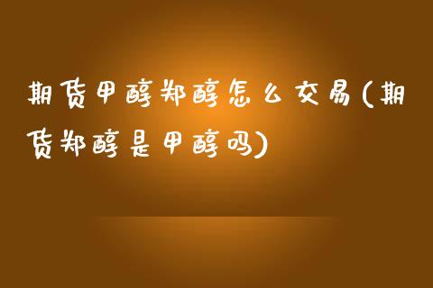 期货甲醇郑醇怎么交易(期货郑醇是甲醇吗) (https://www.njaxzs.com/) 原油期货 第1张