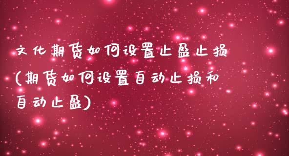 文化期货如何设置止盈止损(期货如何设置自动止损和自动止盈) (https://www.njaxzs.com/) 期货行情 第1张