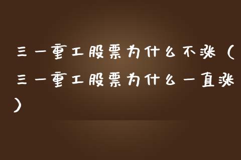 三一重工股票为什么不涨（三一重工股票为什么一直涨） (https://www.njaxzs.com/) 期货直播间 第1张