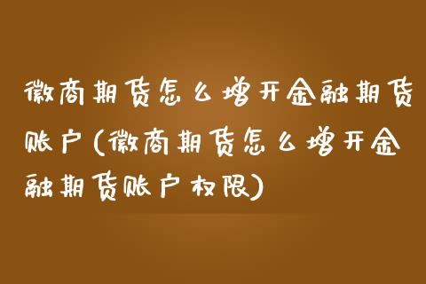 徽商期货怎么增开金融期货账户(徽商期货怎么增开金融期货账户权限) (https://www.njaxzs.com/) 原油期货 第1张