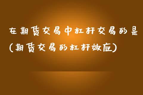 在期货交易中杠杆交易的是(期货交易的杠杆效应) (https://www.njaxzs.com/) 内盘期货 第1张