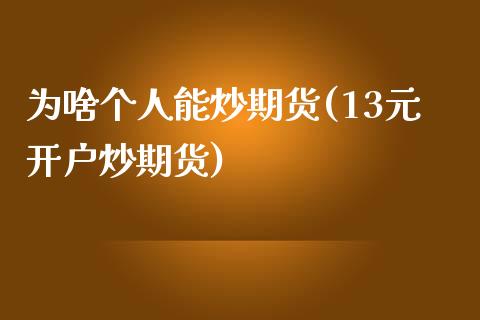 为啥个人能炒期货(13元开户炒期货) (https://www.njaxzs.com/) 期货行情 第1张