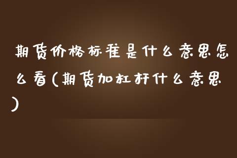 期货价格标准是什么意思怎么看(期货加杠杆什么意思) (https://www.njaxzs.com/) 内盘期货 第1张