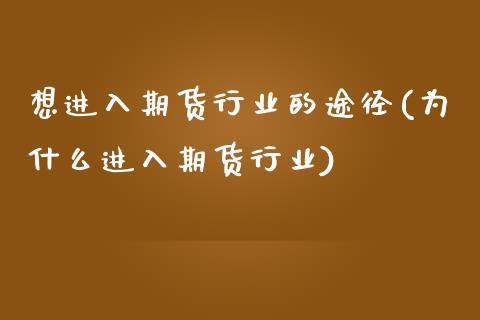 想进入期货行业的途径(为什么进入期货行业) (https://www.njaxzs.com/) 内盘期货 第1张