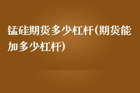 锰硅期货多少杠杆(期货能加多少杠杆) (https://www.njaxzs.com/) 期货投资 第1张